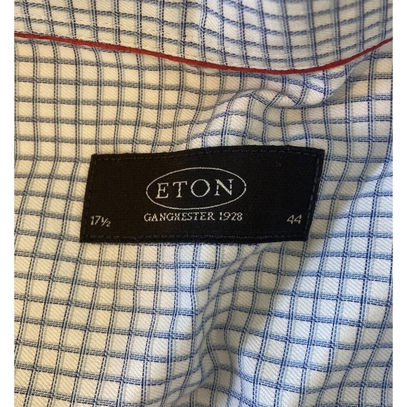 Eton Button Down Check Dress Shirt Size 17.5 Men’s Blue - Picture 3 of 8